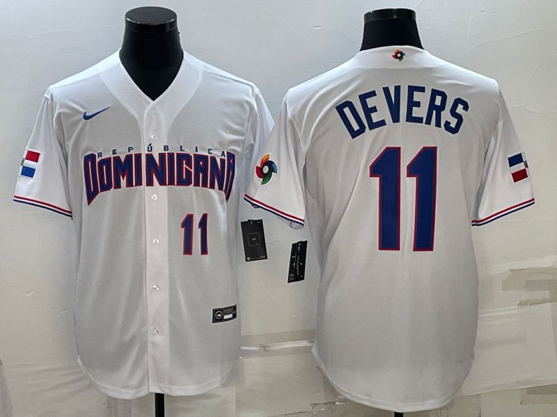 Men 2023 World Cub 11 Devers White Nike MLB Jersey1